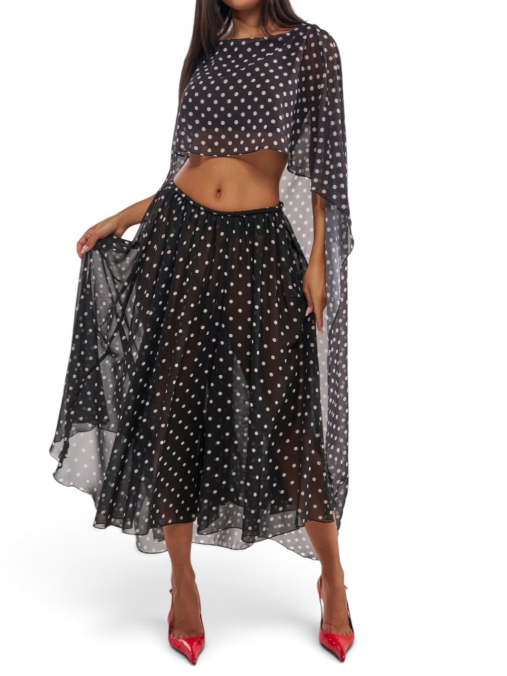 NWT AKIRA COOL GIRL POLKA DOT GAUCHO PANT AND BLOUSE SET
